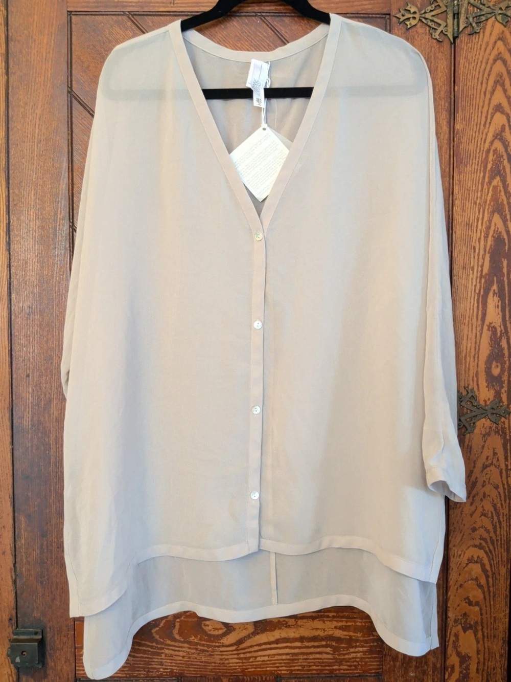 MarlaWynne Light Taupe V-Neck Button Front Tunic